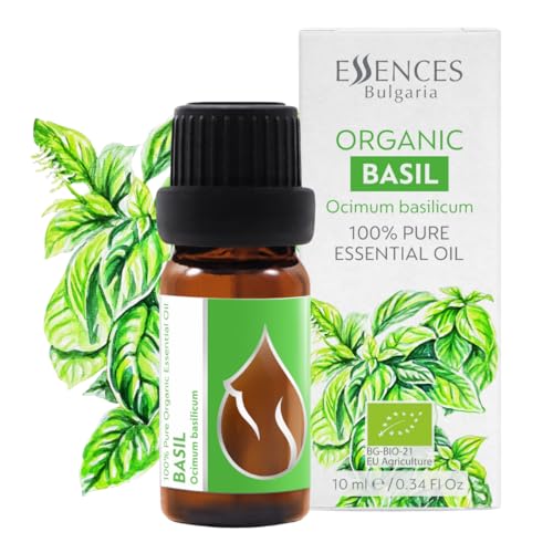 Essences Bulgaria Aceite esencial de Albahaca Orgánico 10ml | Ocimum basilicum | 100% Puro y Natural | Sin Diluir | Grado Terapéutico | Granja Familiar | Destilado al Vapor | Sin OMG | Vegano