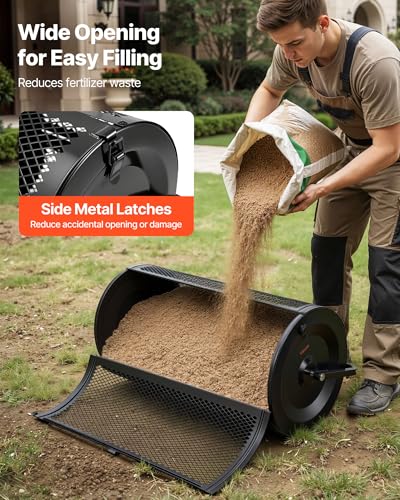 Image of VEVOR Compost Spreader, 36 inch Wide Peat Moss Spreader with Push /Tow Handle, 4 Heights Adjustable, Powder-Coated Steel Garden Peat Moss Roller, Heavy Duty Grass Seed Roller for Planting Seeding, Black