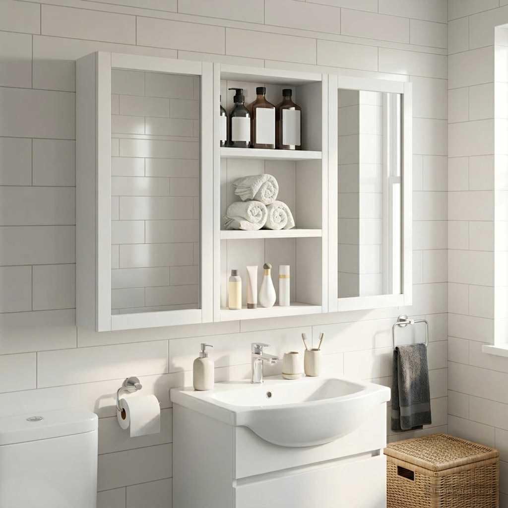 Armario de pared para cuarto de baño, 30 x 10 x 50 cm, con 2 estantes, montado en la pared, moderno espacio de almacenamiento para muebles de baño, armario bajo lavabo y lavabo