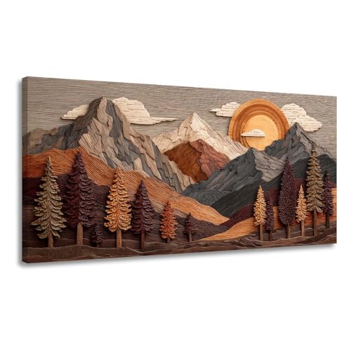 GAFSING Earthy Tone Mountain Forest Canvas Wall Art for Living