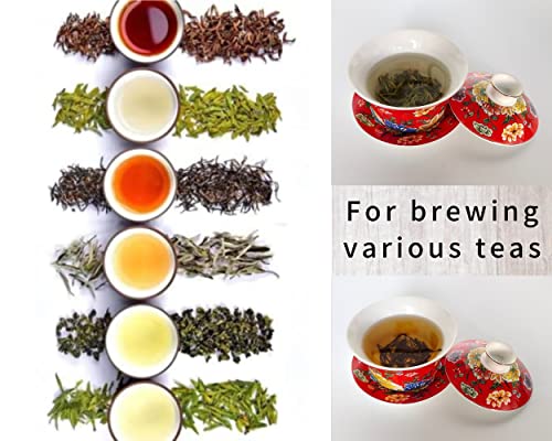 Miniatura 6 de Kopyfantap Juego De Taza De Té Tradicional Chino De Porcelana Kungfu,Gaiwan Rojo Con Flores Y Corales Gráficos,300ml Grande Capacidad Tazón De Té