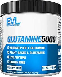 Evlution Nutrition L-Glutamine 5000, 5g Pure L Glutamine Per Serving, Post Workout, Nitrogen