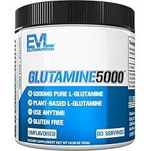 Pure Vegan L-Glutamine Powder Supplement - Evlution Nutrition Nitric Oxide Booster 5g L Glutamine Supplement for Post Workout Recovery Enhanced Pumps Gut Health Energy and Immunity - Unflavored