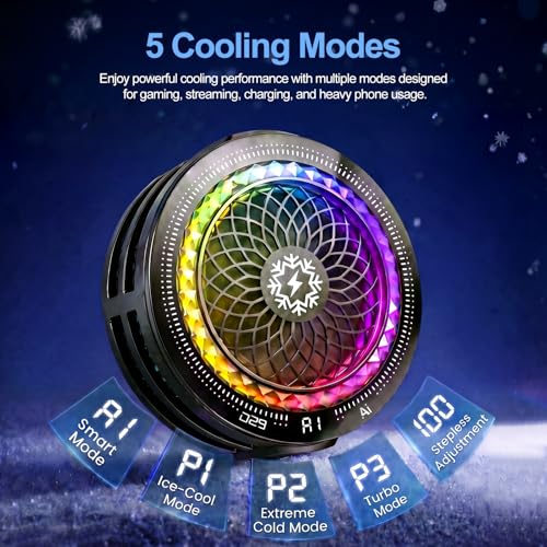 Image of MOBILIFE Phone Cooler, 15W Magnetic Mobile Cooler for Gaming, Instant Cooling Fan with Semiconductor Technology, 5 Cooling Modes, RGB Lighting, Gaming Cooler for Smartphones