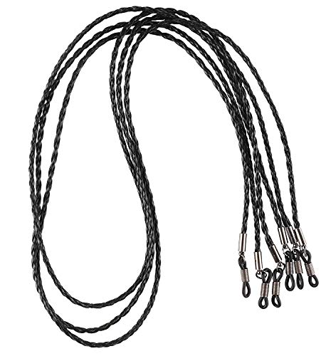 Elegant Eyeglass, Sunglass Strap-Chain- Retainer Braided, Sports Band, Black 3 Pack PU Leather