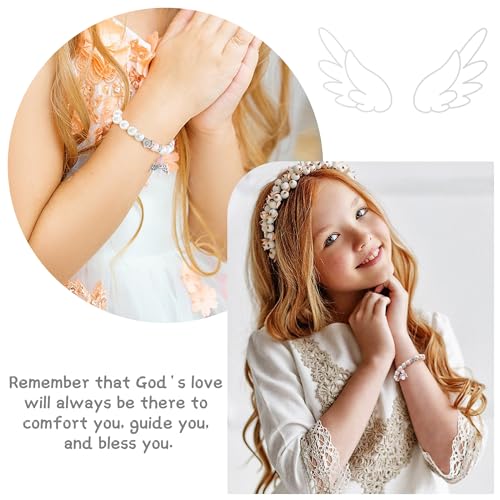 BAYLAY First Communion Gifts for Girls, First Communion Bracelet for Girls, Angel Wings Heart Letter Initial Pearl Bracelet, First Communion Gifts for Girls Catholic, Teen Girls First Communion Gifts4