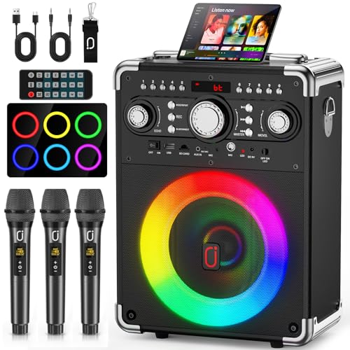HWWR Karaoke Machine, Portable Bluetooth 5.3 Speaker with 3 Wireless Microphones for Adults, PA...
