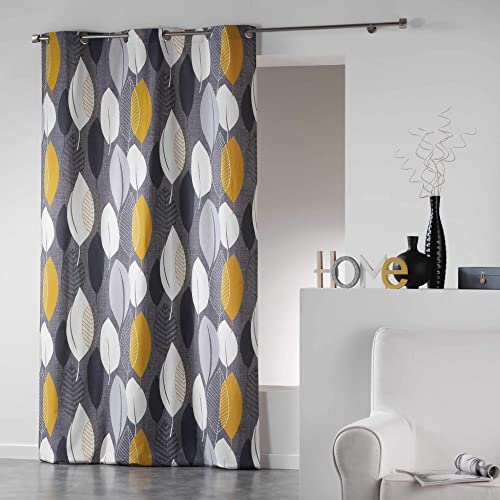 Coton d'intérieur 1606474 LEAFY Rideau à œillets Coton Jaune 240 cm x 140 cm
