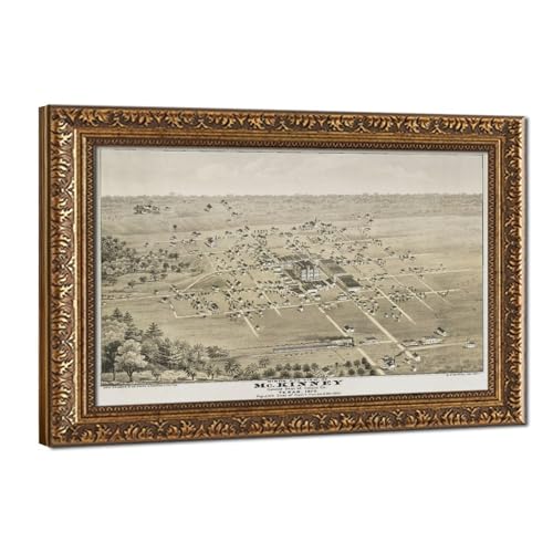 Tableau Mckinney Texas 1876 vue d'oiseau pour salon rétro