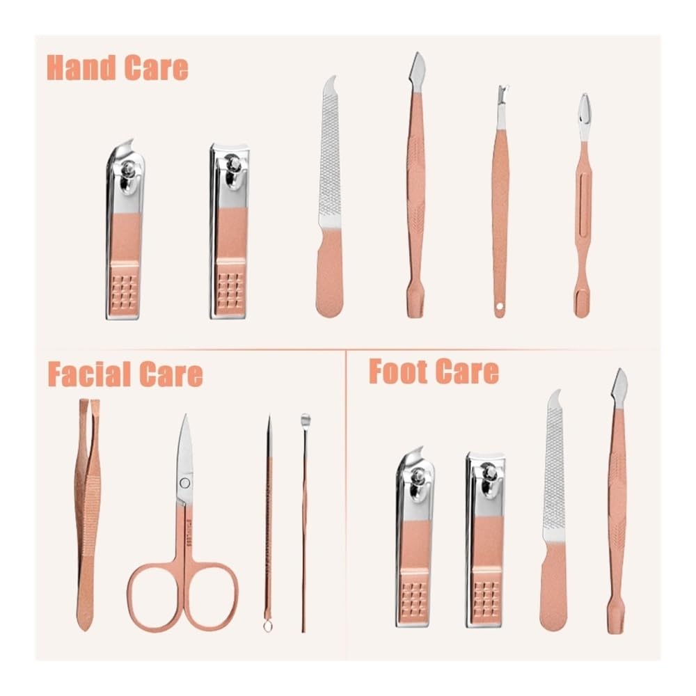 Kit Manicure 10 in 1 in Acciaio Inossidabile con Custodia in Pelle, Ideale per la Cura delle Unghie dei Piedi, Perfetto Anche in Viaggio, con tagliaunghie per Le Dita dei Piedi e per Le Mani.