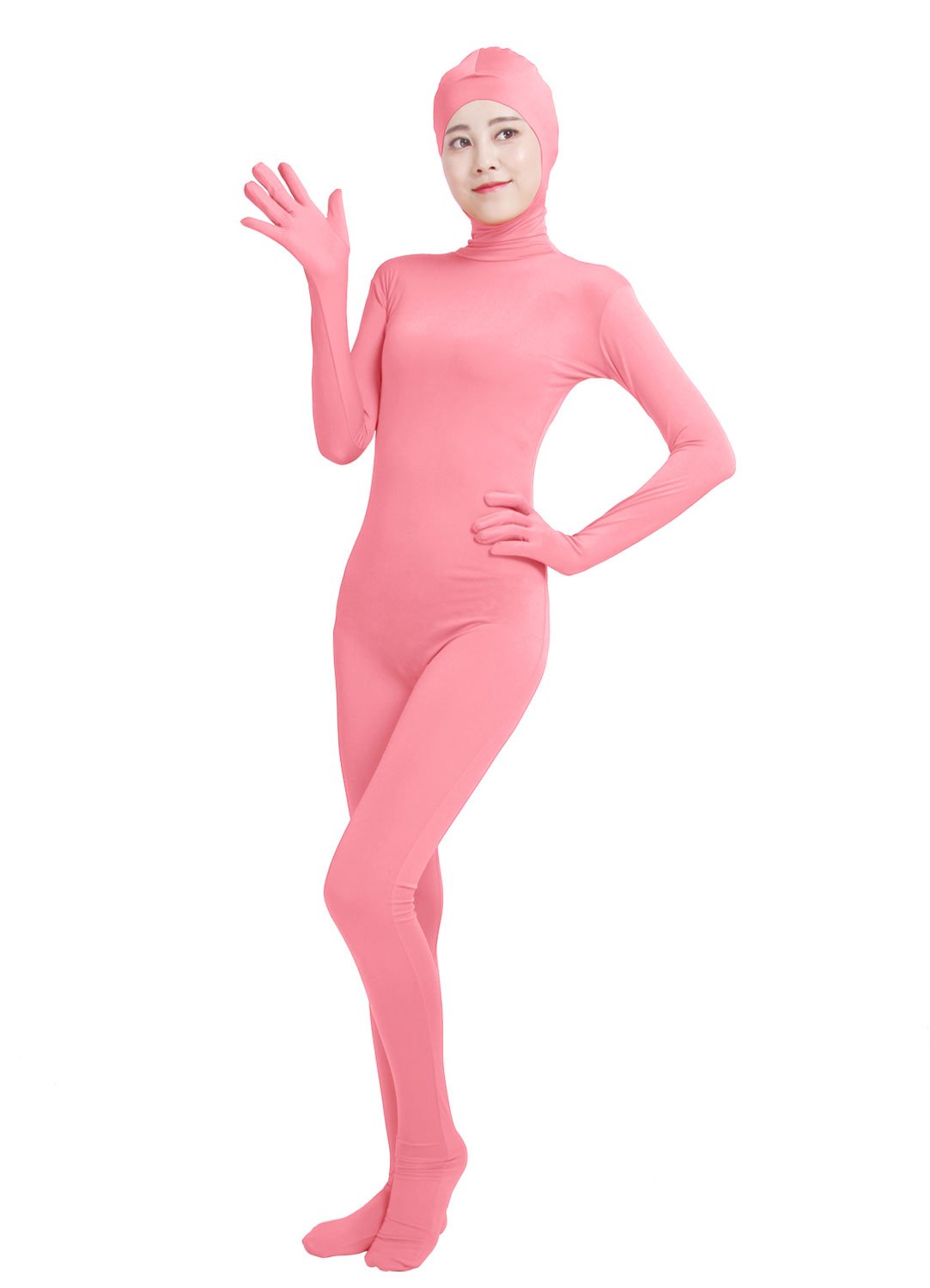 HSEMLIOE Women Open Face Spandex Skin Tight Zentai Stretch Halloween Costume Pink — image 1