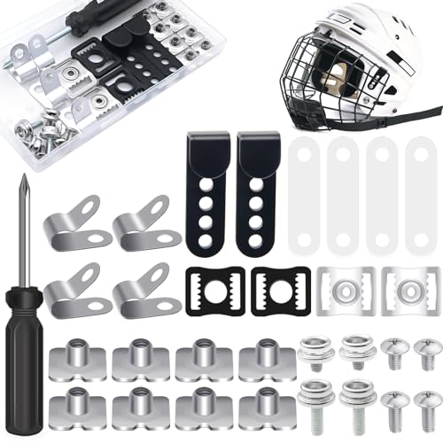 MingQiEven 31 Pcs Football Helmet Repair Kit Hockey Helmet Replacement Parts Metal J Clips Visor Clips Screw Nuts with 1 Pcs Screwdriver Chin Strap Adapter for Hockey Baseball Softball Helm
