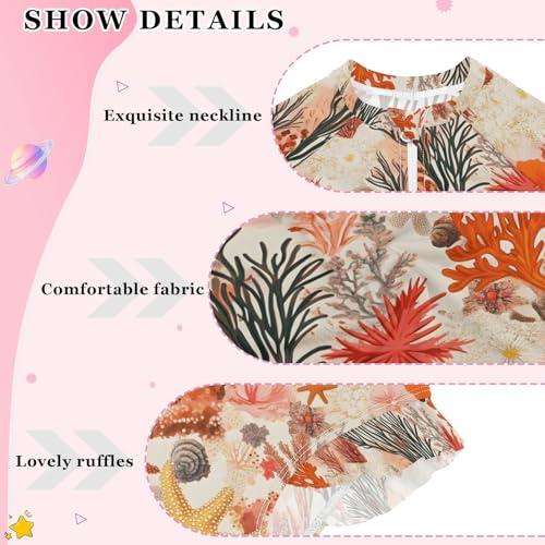 ALAZA Red Coral Reef Starfish Seashell Girls One Piece Swimsuit Long Sleeve Rash Guard Swimsuits UV 50+ Swimwear Zipper4
