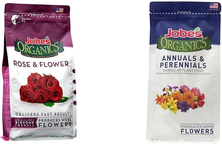 Jobe's Granular Plant Food Flower & Rose, Jobe’s Organics Fertilizer for Geraniums, Hibiscus, Daisies, and Other Perennial and Annual Plants, 4 lbs
