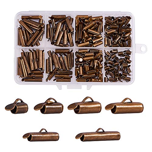 PH PandaHall 180pcs 6 Sizes Slide On Clasp End Tubes Clasp Brass Slider End Caps Crimp Terminators for Ball Chain Jewelry Making, Antique Bronze