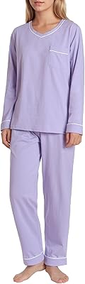 Women's Petite Cotton Pajama Set 2 Piece Long Sleeve and Pants