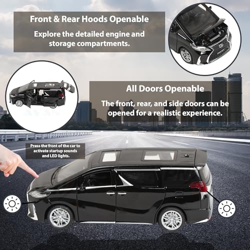 Image of Alloy Metal Pull Back Die-cast Car 1:32 Various Models with Sound & Music, Toy Cars for Kids Durable and Fun Gift for Boys and Girls (Black Lexus LM300)