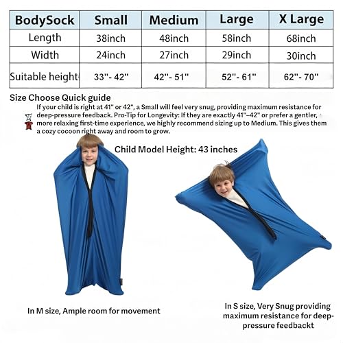 Image of Sensory Sock for Adult, Extra Large Adults and Teens Compression Sack 30 * 68 inch, Soft Fabric with Strong Stitching and Snap Closures (Classic Blue)