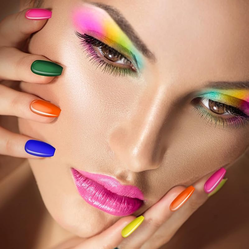Maitys 720 Pieces 30 Sets Medium Square False Nails Artificial Ballerina Glossy Press on Nails Solid Color Coffin Fingernail for Women Girls Accessories(Retro Colors)