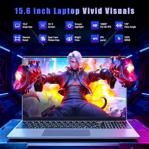 Image of 15.6 Inch Laptop Computer, 16GB RAM 512GB SSD Core i5-7Y54 Lap top, 180 Convertible Notebook Laptops with Win 11 /Office, Backlit Keyboard, FHD Display, 180 Rotating Screen, WiFi5 / BT4.2, Mini HDMI
