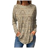 FlekmanArt Womens Tops Fall Treding Western Shirts for Women Graphic Cute Tops Oversized Womens Fall Tops Workout Womens Pullover Sweatshirts（1-Khaki，Small）