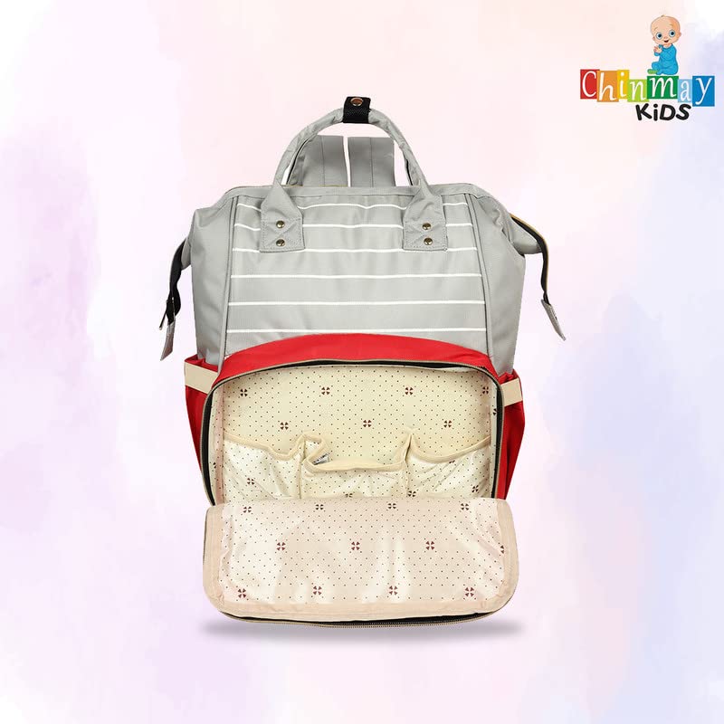Image of Chinmay Kids Baby Diaper Backpack for New Born Baby Mother /Mom Stylish Polyester Organizer Bag for Casual Travel Outing & Traveling (Red Grey, 16 X 9.5 X 7.5 in)