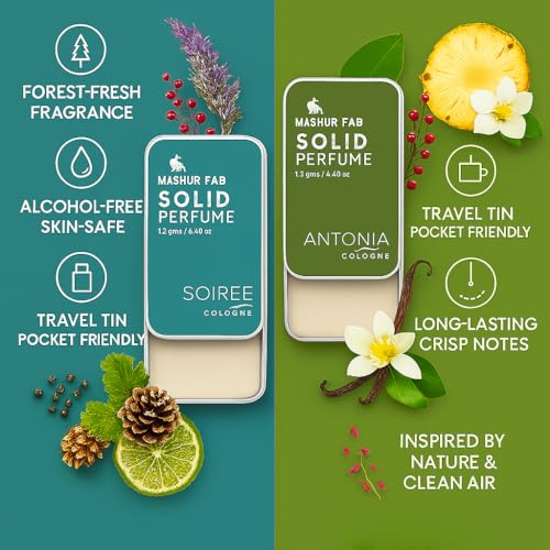 Image of Solid Perfume Combo - Soiree & Antonia | 2-Pack Alcohol-Free Natural Cologne | Long-Lasting Fragrance for Men & Women | Citrus, Floral & Woody Notes | 12g Each (Red peppercorn, Vanilla)
