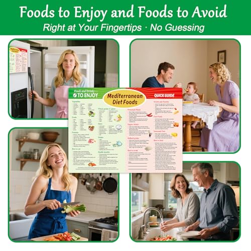 Mediterranean Diet Food Guide Fridge Magnets Mediterranean Diet Cheat Chart,Nutrition Grocery List Refrigerator Magnets,Mediterranean Diet Cookbook Healthy Food List for Kitchen & Dining Room,8x12in