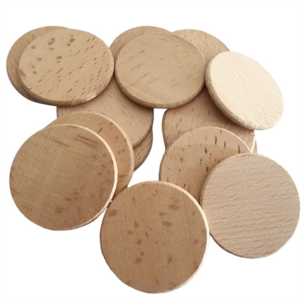 Naturalne plastry drewna, 50 szt. Okrągły wiór drewno bukowe, plaster drewna o grubości 3-7mm dla majsterkowiczów sztuka i akcesoria rzemieślnicze plastry naturalnego drewna luzem(50X3.2mm)