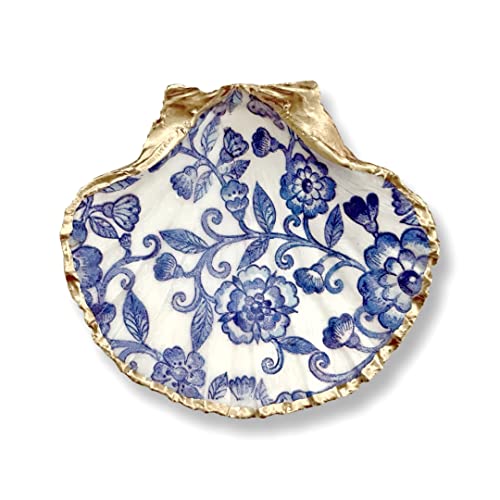 Blue Floral Lace Trinket Dish, Pure Pearl Earrings – Shell Jewellery, Ring Holder – Presents for Ladies Woman Presents Current Birthday Moms Day, Presents for Mother, Greatest Mother Presents, Moms Day Lecturers Presents