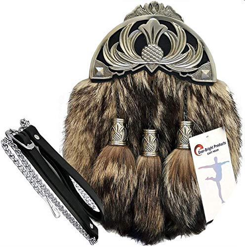Generic Scottish Kilt Original Fox Fur Full Dress Sporran Antique Anemal CROWN Cantel, Brown, Standard