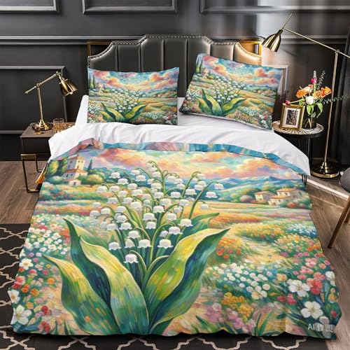 Housse de couette 3D Lily de la vallée drap microfibre douce 260x220
