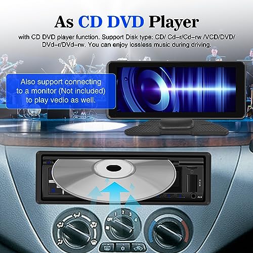Single Din Car Stereo CD DVD Player with Bluetooth/AM FM Radio/EQ Sound