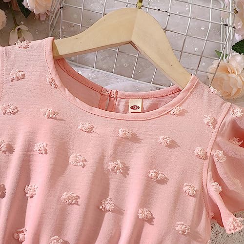 KAGAYD Little Girls Flutter Sleeve Dresses Summer Bow Tie Cotton Casual Skater Swing Twirling Sundress4