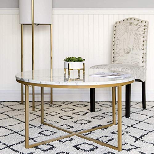 Table basse ronde salon moderne meuble de luxe en marbre blanc 70 cm