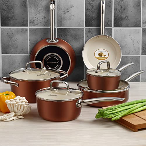 Cook Code 10-Piece Pots And Pans, White Ceramic Nonstick Copper Finish Cookware Set With Lids— Oven Suitable Dishwasher Suitable Pfoa/Ptfe Free #TOP4