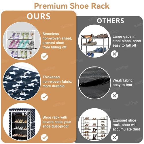 Image of Zest 4 Toyz Star Printed Shoe Rack with 6 Shelfs Zip Cover and Side Pocket Multipurpose Racks Shoe Organizer Cum Book Organizer Non Woven Fabric (Black)