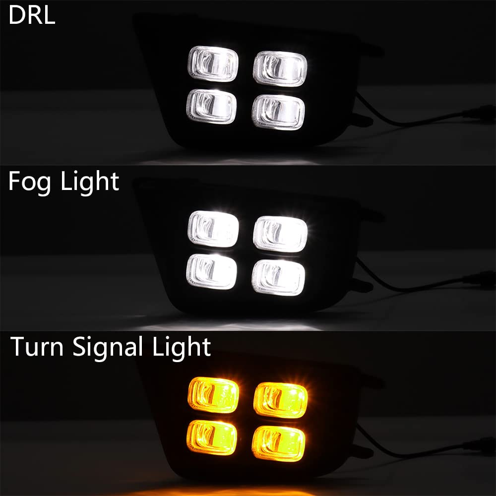 Astra Depot Pair LED DRL White Daytime Running Fog Light with Amber Turn Signal Lamp Kit Compatible with 2012-2015 Toyota Tacoma