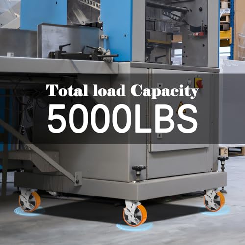W B D WEIBIDA 6 Ensemble de roulettes industrielles de qualité de pouce 4, Roues à roulettes lourdes avec frein 5000 Lbs, Polyuréthane sans entretien sur roues en aluminium, Roulettes pivotantes en plaque pour machine, Équipement