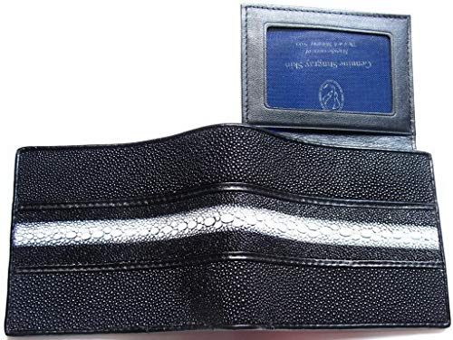 Julie Genuine Real Stingray Skin Leather Man Bifold Shiny Black Wallet4