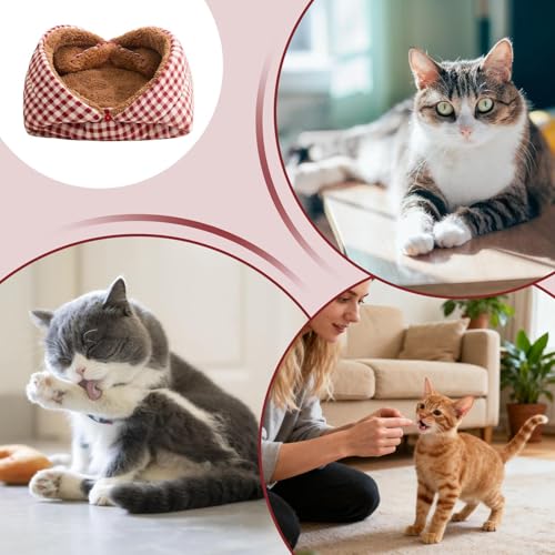 Maison pour chat rembourré en peluche douce avec coussin isolant amovible