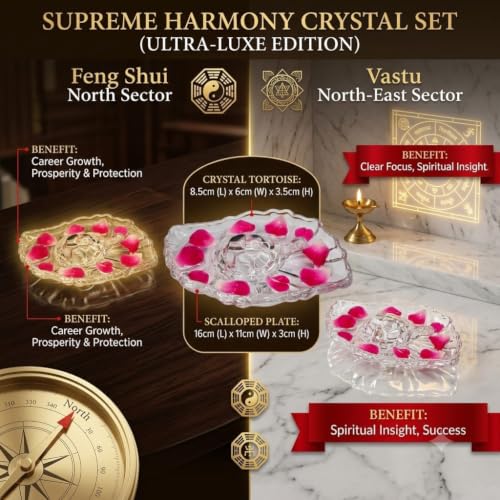 Image of SAUDEEP INDIA Crystal Turtle with Leaf Tray for Home Decor | Vastu Feng Shui Tortoise with Plate for Good Luck | Wealth & Prosperity Table Accent | Gift for Home & Office-16x11x3 cm