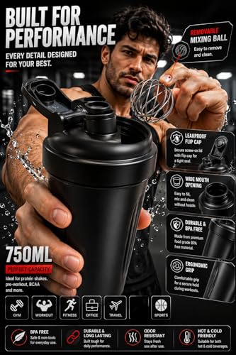 Image of 750ml Gym Protein Shaker Bottle Black | Leakproof BPA Free Sports Mixer Bottle for Protein Shake & Workout Use