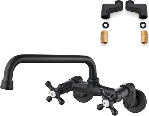 Airuida Grifo de fregadero de cocina de montaje en pared negro mate de 9 pulgadas, alcance comercial, lavadero, restaurante, mezclador, centro