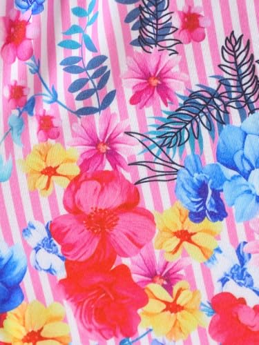 Image of Kids Toddler Girls Summer Clothes Button Design Striped Tank Top + Floral-Print Elastic Shorts 2 Piece Outfits