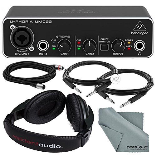 Photo Savings Behringer U-PHORIA UMC22 2in2out USB Audio Interface and Accessory Bundle w/Headphones + Xpix 1/4