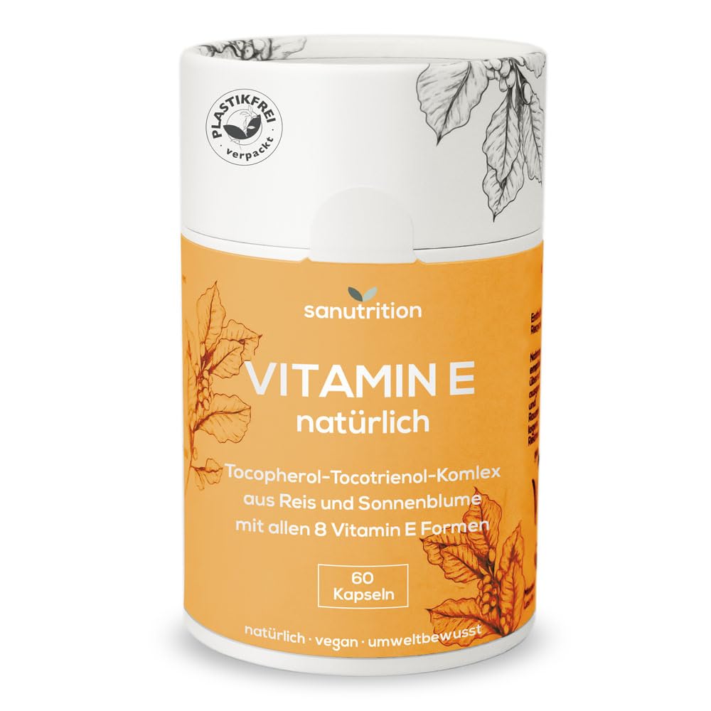Vitamin E natürlich 400 IE pro Kapsel | 60 Kapseln | Mit allen 8 Vitamin E-Formen | Vegan aus Sonnenblume | 100% Papierverpackung