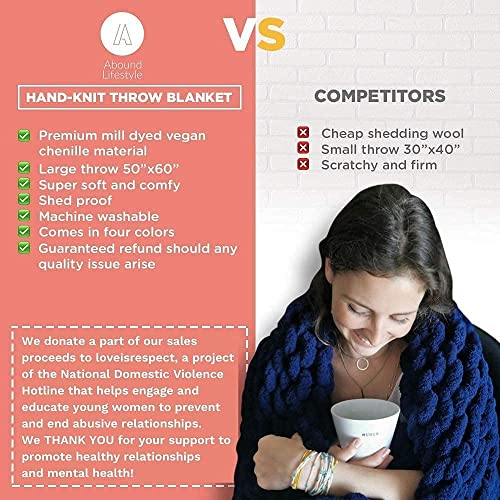 Abound Chunky Knit Blanket Throw - Queen Size (50"X60", 5 Lbs) - Chenille Yarn Knitted Blanket - Crochet Blanket - Cable Knit Throw Blanket - Weighted Chunky Blanket, Gift - Machine Washable (Beige) #TOP4