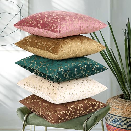 Image of RD TREND Premium Velvet Cushion Covers Set of 5 | Soft Embroidered Decorative Throw Pillow Covers for Sofa, Bed & Living Room | Cushion Cover 16 inch x 16 inch (40x40 cm) Multi