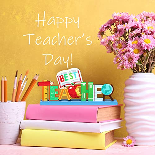 Image of Jetec 4 Pack Teacher Appreciation Table Centerpieces, Wooden Teacher Appreciation Week Table Decorations Wood Desk Signs Thank You Gifts for End of Year Graduation Gifts from Students